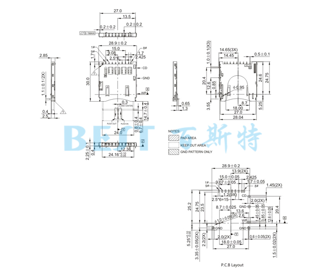 SD卡座SD-FSK-11G參考圖紙