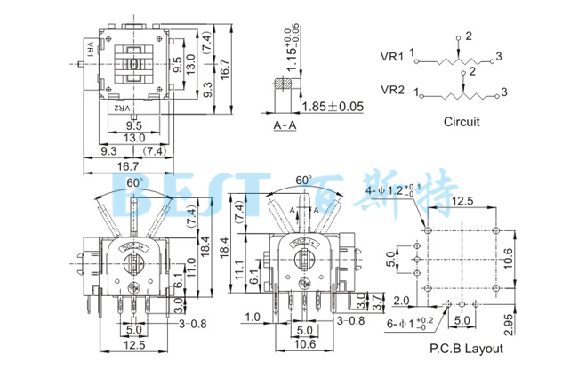 搖桿電位器RJ13-60-B103參考圖紙