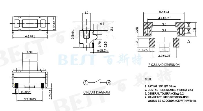 輕觸開關(guān)2×4_TS-1111C_參考圖紙