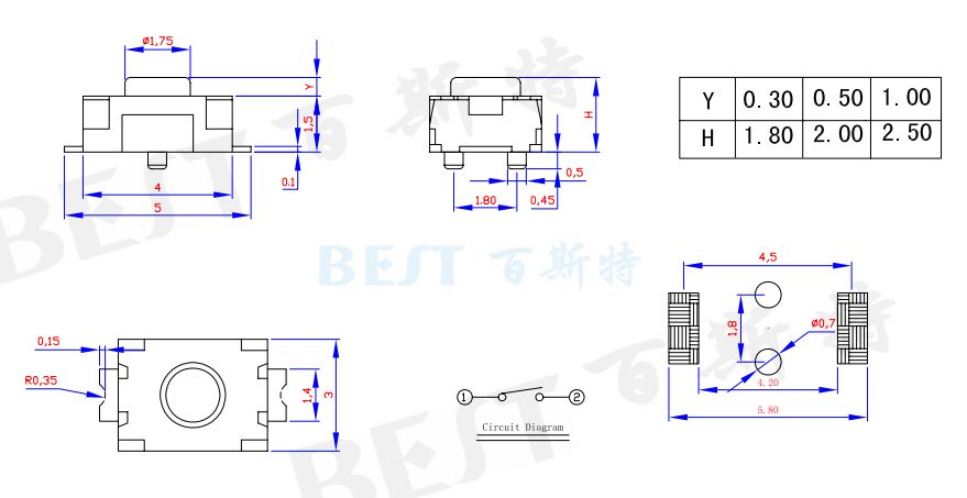 輕觸開(kāi)關(guān)3×4_TS-1185E_參考圖紙