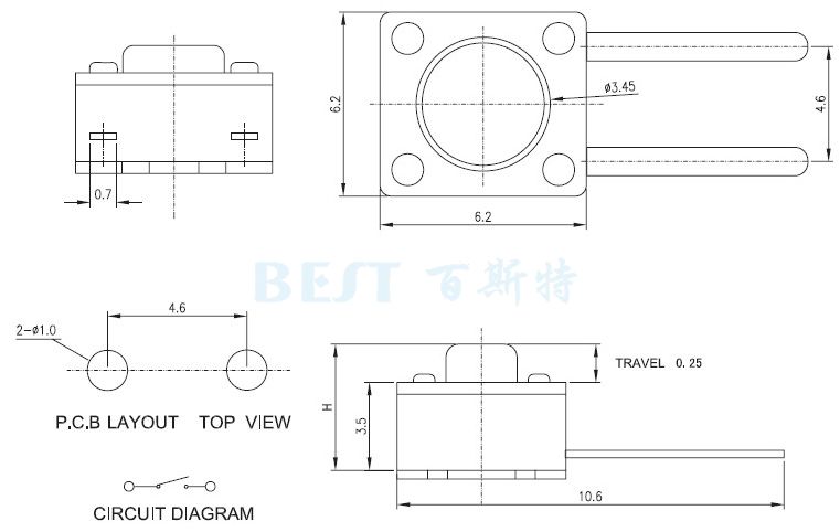 防水輕觸開關(guān)TS-1109C_參考圖紙