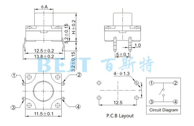 輕觸開(kāi)關(guān)TS-1103K_參考圖紙