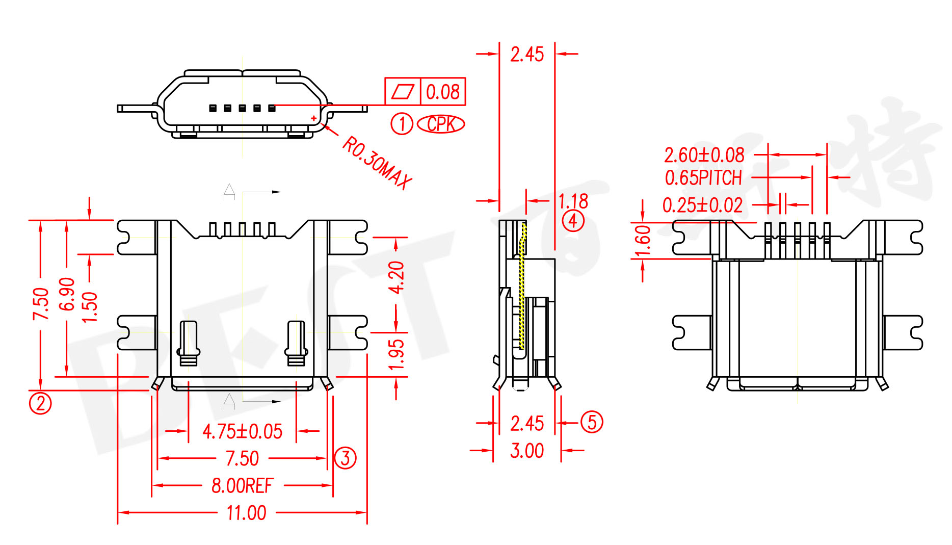 USB插座USB-MC-001-07_參考圖紙