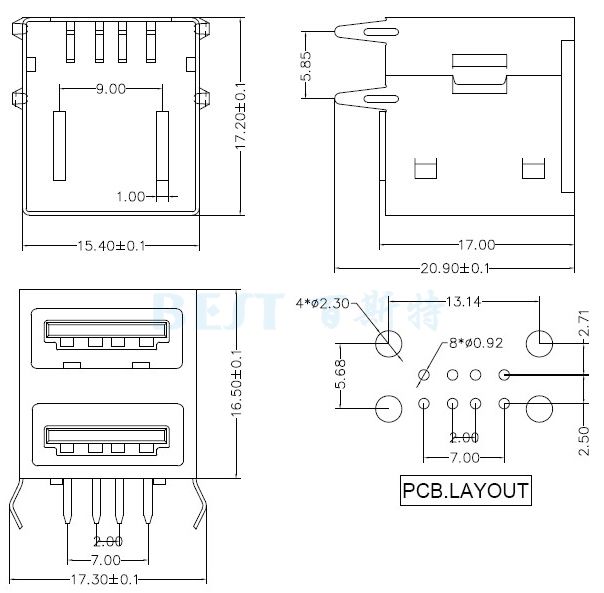 USB插座USB-A2-01_參考圖紙